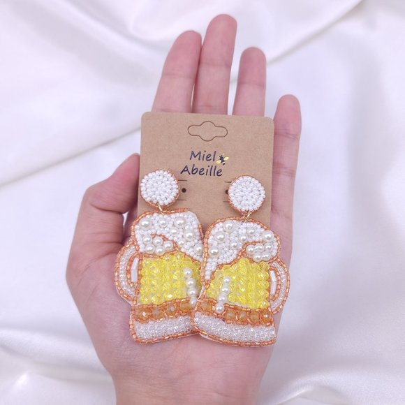 Seed Bead Earring, BEER earring, GAMEDAY seed bead, India seed bead hand made - Picture 1 of 4